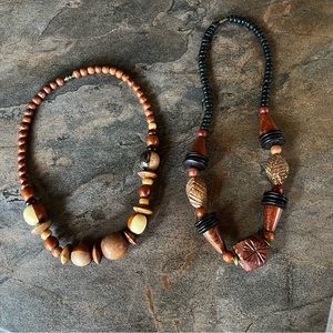 2 Vintage Chunky Wooden Bead Necklaces Boho